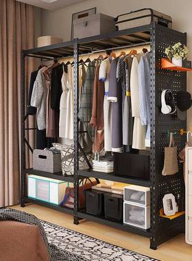 峰阳式黑色衣家帽间衣架金GZR属落地开放用卧洞洞板货架挂室衣架