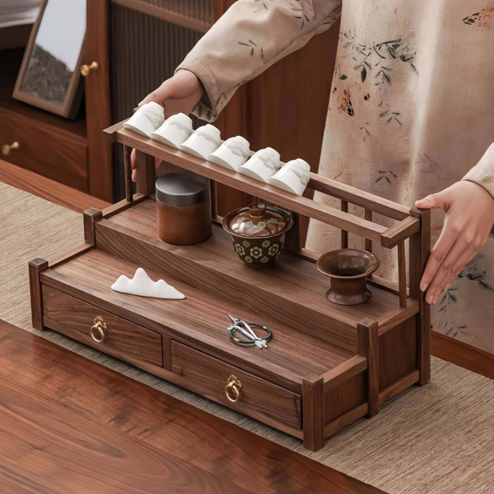 胡桃具收纳黑架茶杯子茶实木桌面多宝架阁置物架XH-222多层新中式,家庭/个人清洁工具,浴室角架/置物架,淘宝优惠券,粉丝福利购,淘宝优惠卷
