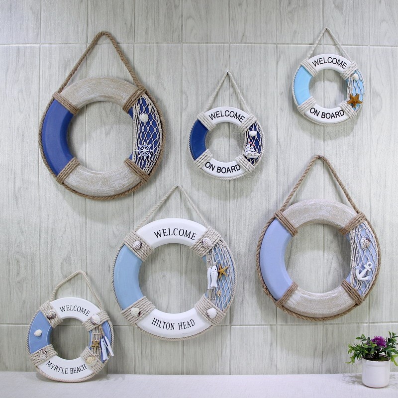 地中海风格救生圈装饰挂件海洋风木泳圈J墙面壁饰酒吧民宿玄关挂