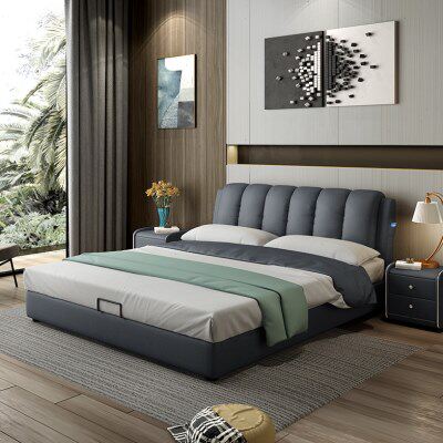 现代极简科技布床免洗主卧双人简约风格北欧婚床2024新款布艺大床