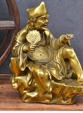 铜济公摆件济公铜像纳福平安吉祥家居饰品店铺办公室酒柜工艺摆设