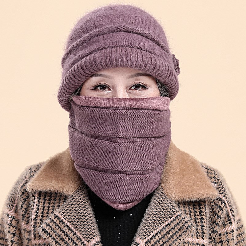 中老年冬季帽子老太太圆顶盆帽女士保暖防寒针S织帽子中年奶奶帽