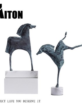 抽象唐马桌面摆设书柜办公室书房摆件中式博O古架动物酒柜软装饰