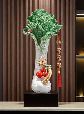 客厅走廊壁龛超大号白菜装u饰竖长乔迁开业礼物中式玄关电视柜摆