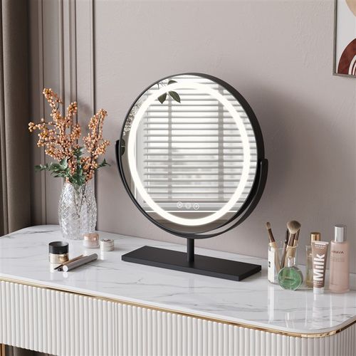 意式极简风智能台式桌面化妆镜学生宿舍带灯镜子S家用梳妆台梳妆