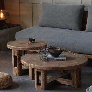 侘寂风实木茶几轻奢复古圆形木质沙发茶桌客厅边几家用小户型茶台