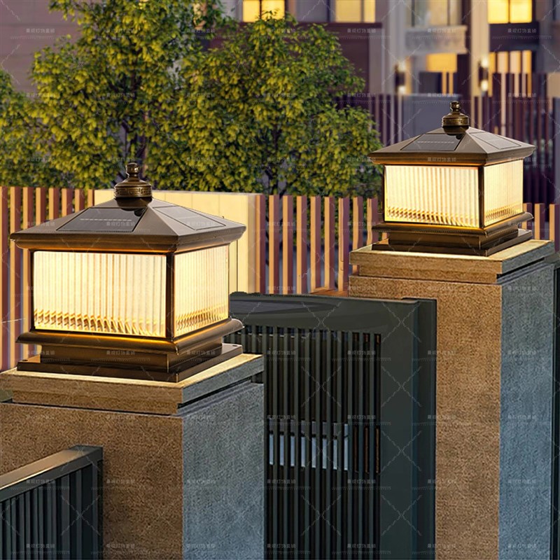 户外防水柱头灯太k阳能接电庭院围墙别墅柱子灯铝合金大门门柱灯