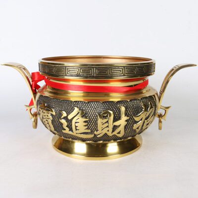 纯铜铜香炉 招财进宝铜炉 双龙耳铜环凸龙头炉 寺庙大香炉 铜鼎