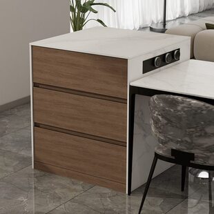 定制岩板窄岛台头小岛台柜单独单个餐桌多功能伸缩中导倒吧台简约