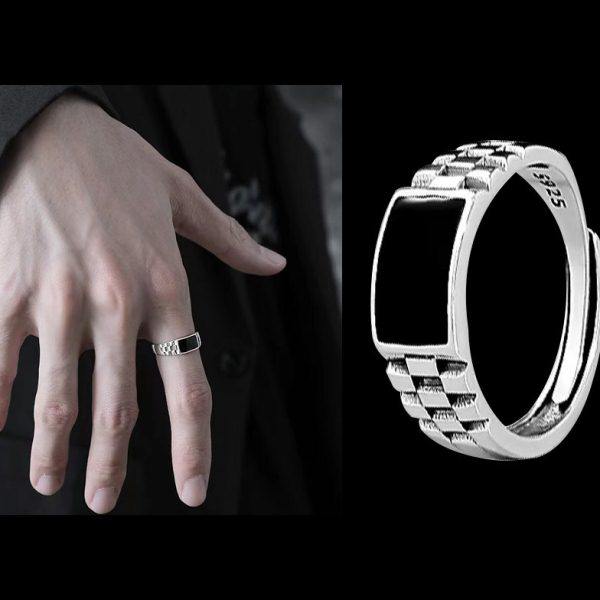 新款棋格滴油男潮戒指复古冷淡风高级感轻奢指环开口可调节食指戒,饰品/流行首饰/时尚饰品新,戒指/指环,淘宝优惠券,粉丝福利购,淘宝优惠卷