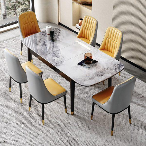 轻奢亮光岩板餐桌现代简约家用小户型可折叠长方形带电磁炉饭桌椅,住宅家具,岩板餐桌,淘宝优惠券,粉丝福利购,淘宝优惠卷