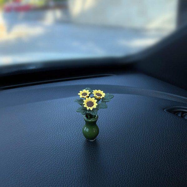 汽车摆件墨绿花瓶向日葵车内饰品车载中控台文艺复古车上装饰用品,汽车用品/电子/清洗/改装,摆件,淘宝优惠券,粉丝福利购,淘宝优惠卷