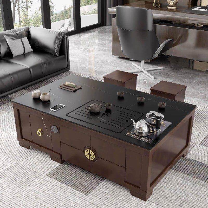 阳漫岩板功夫茶几带烧水壶茶桌椅茶具套装一体新中式办公室家用