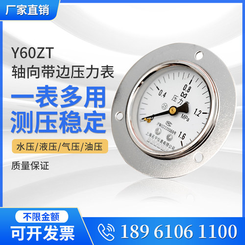 Y60ZT轴向带边压力表表盘固定安装式0-0.6/1/1.6/2.5/4/6/10Mpa