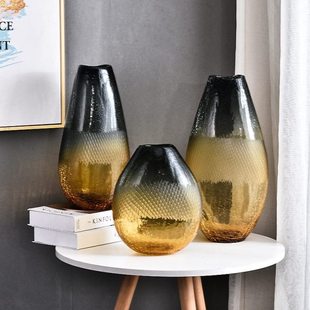 简约创意北欧彩釉栀子花插花轻奢花瓶玻璃瓶透明欧式花瓶摆件