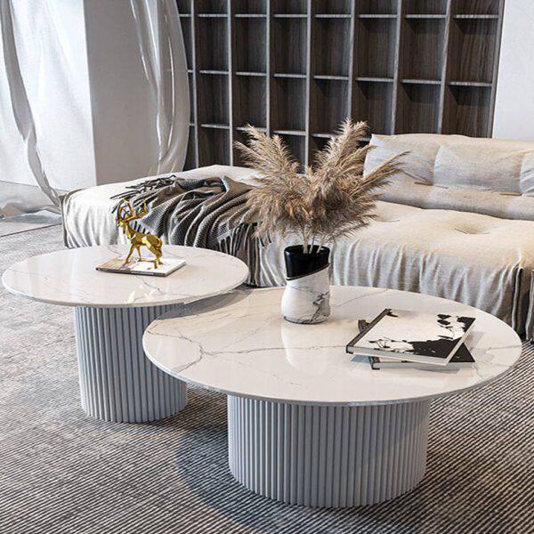 北欧简约客厅茶几铁艺岩板大理石咖啡桌办公室圆形边几现代茶桌