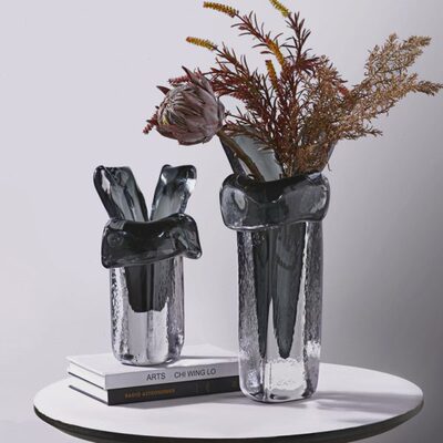 加厚水晶玻璃花瓶高级感摆件客厅插花现代简约样板间桌面装饰品