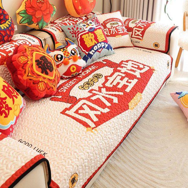 枕西湖中国风新年沙发垫四季布艺乔迁喜庆坐垫套防滑通用盖布巾罩,居家布艺,沙发垫,淘宝优惠券,粉丝福利购,淘宝优惠卷