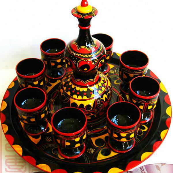 四川大凉山西昌特产彝族民间漆器彩绘纯手工艺品实木葫芦酒具摆设