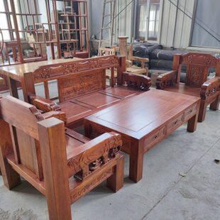 老榆木沙发全实木祥云家用多种户型客厅组合原木家具卯榫结构木质