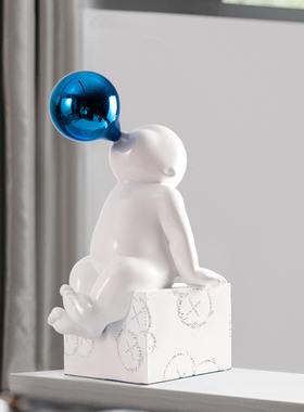 创意简约吹泡泡卡通人物摆件x禅意客厅电视柜现代样板间雕塑艺术