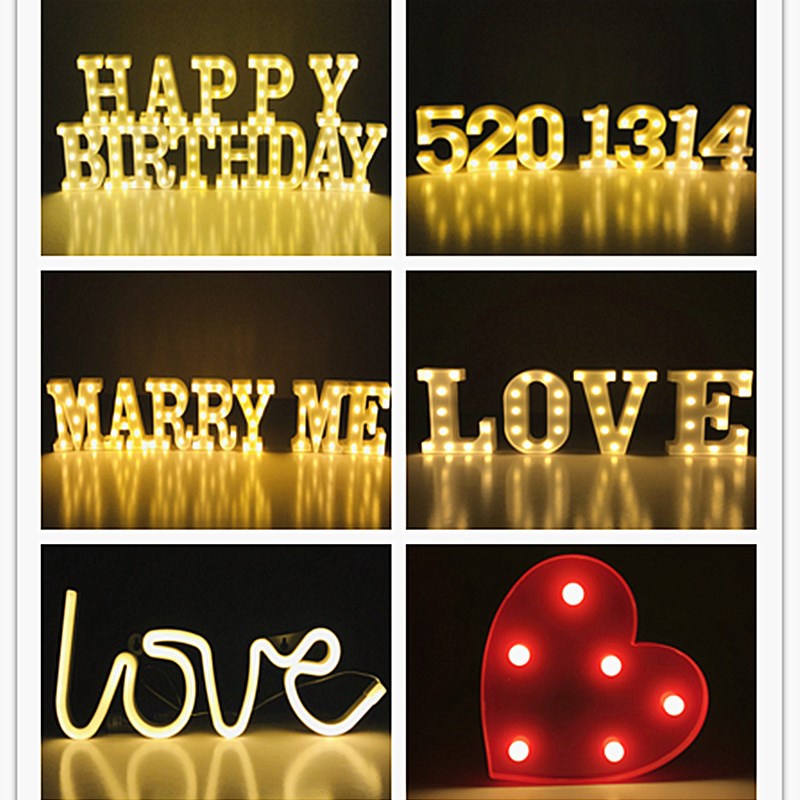 派对字母数字发光灯生日求婚房布置七夕表I白LOVE造型酒店包间装