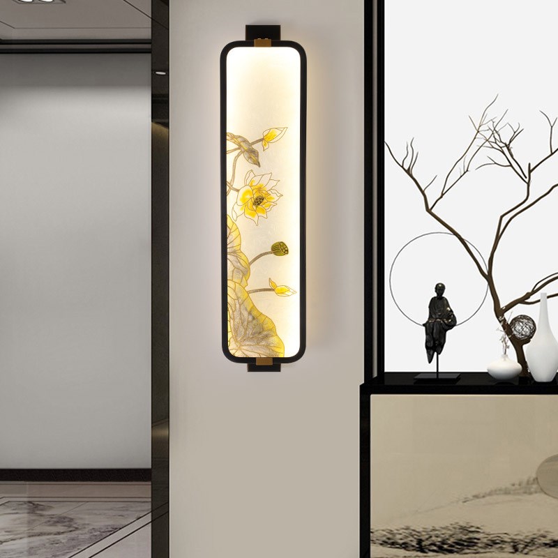 新中式壁灯山水花鸟轻奢全铜珐琅彩客F厅走廊样板房展厅背景墙酒