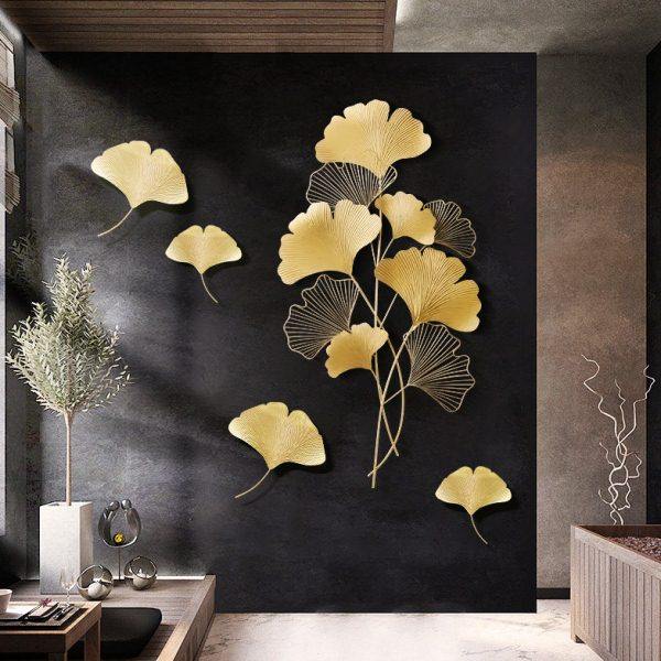 北欧轻奢金色铁艺银杏叶壁挂客厅背景墙玄关卧室墙面墙壁软装饰品,家居饰品,壁饰,淘宝优惠券,粉丝福利购,淘宝优惠卷