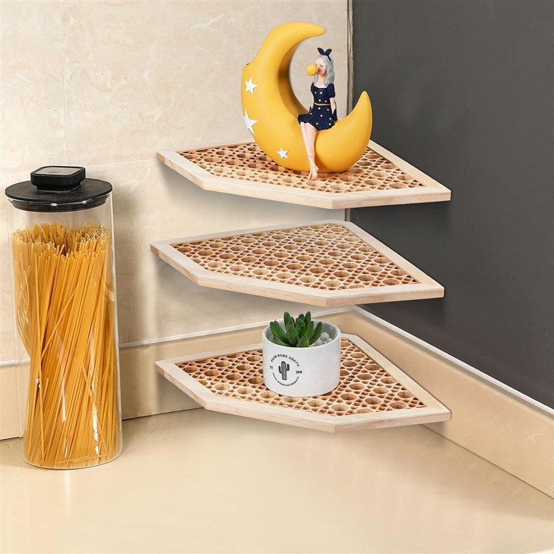 一套3浮动客厅卧室装饰木质墙角架子 镂空原木色墙X壁实木置物架