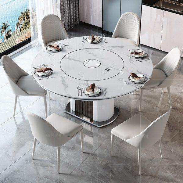 2024新款岩板餐桌家用带电磁炉一体现代简约可伸缩80CM转盘餐桌,住宅家具,岩板餐桌,淘宝优惠券,粉丝福利购,淘宝优惠卷