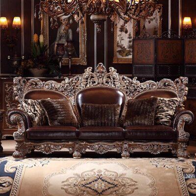 欧式高端实木沙发组合1123人位别墅样板房酒店真皮沙发奢华家具