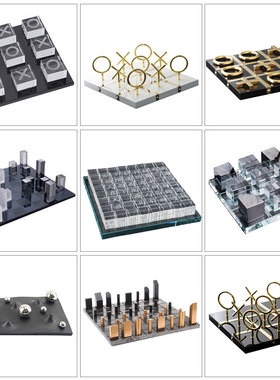 现代简约大理石水晶玻璃棋盘摆件售楼处样板房Q装饰品轻奢国际象