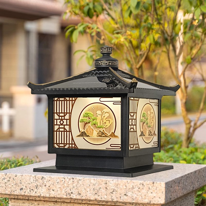 户外太阳能柱头灯新o中式别墅大门柱子灯室外庭院花园灯围墙门柱