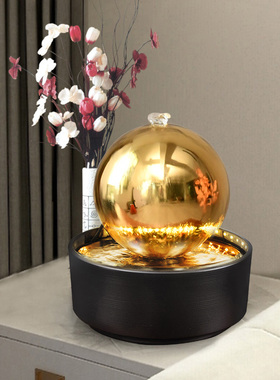 现代轻奢高档工艺品循环水流水摆件喷泉水景招财不V锈钢转运球装