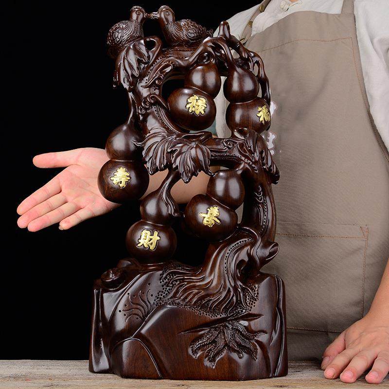 黑檀木雕摆件五福临门实木质雕刻根雕家居客厅办公室红木工艺礼品
