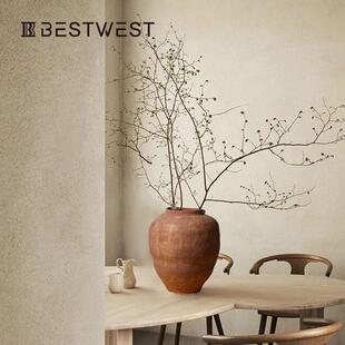 博西家居 砖红色粗陶复古做旧陶瓷花瓶摆件高档样板间装饰品花盆