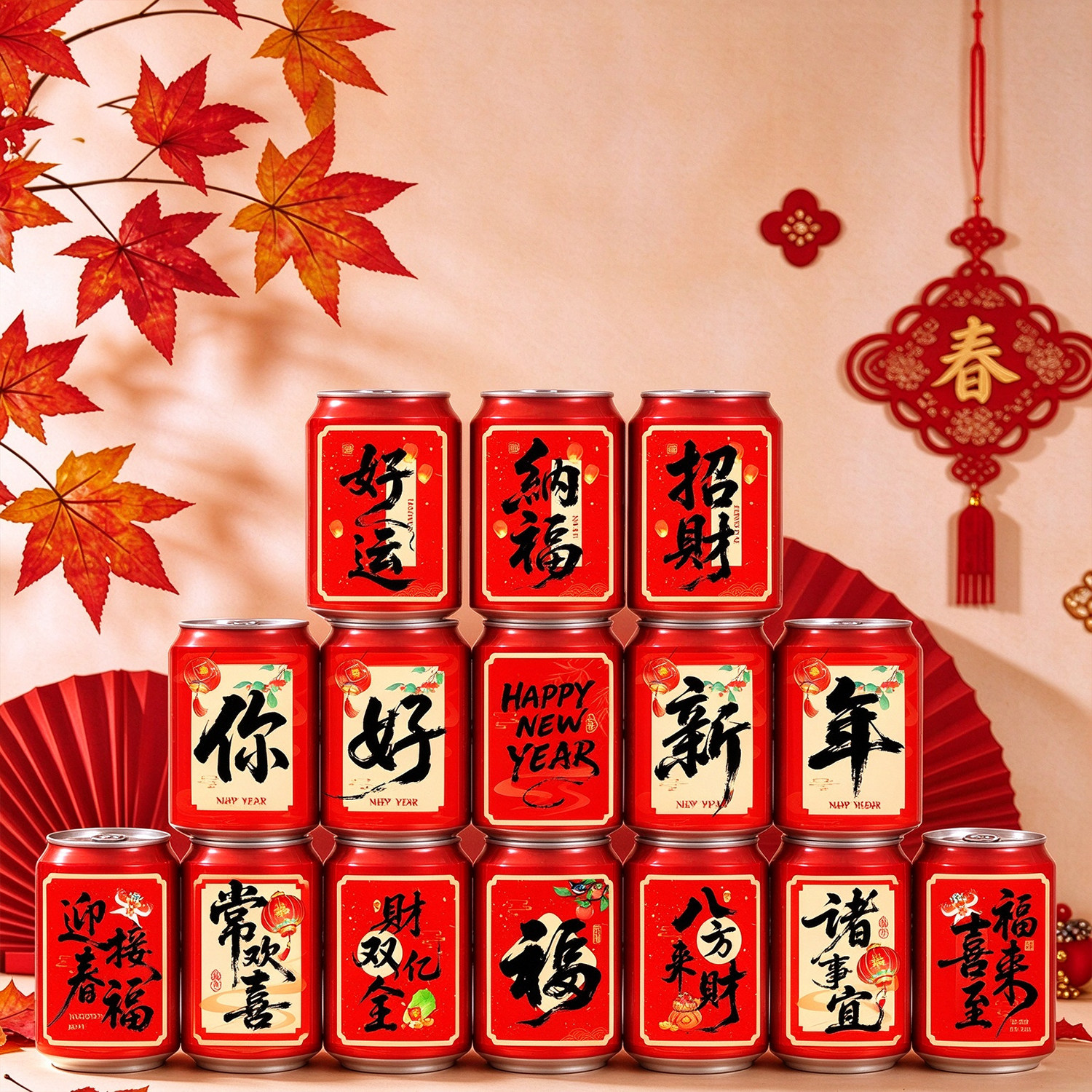 2027新款羊年可乐贴纸春节装饰年夜饭布置公司年终宴会拍照片仪式