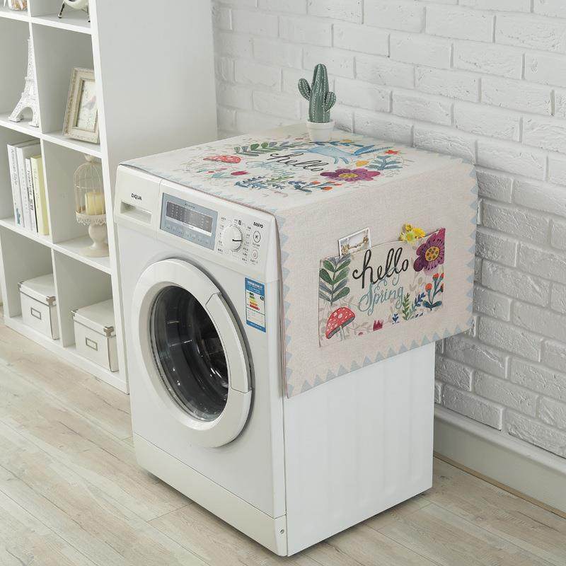 卡通兔子系列棉麻滚筒洗衣机罩冰箱盖巾防晒防尘罩多用盖布可收纳