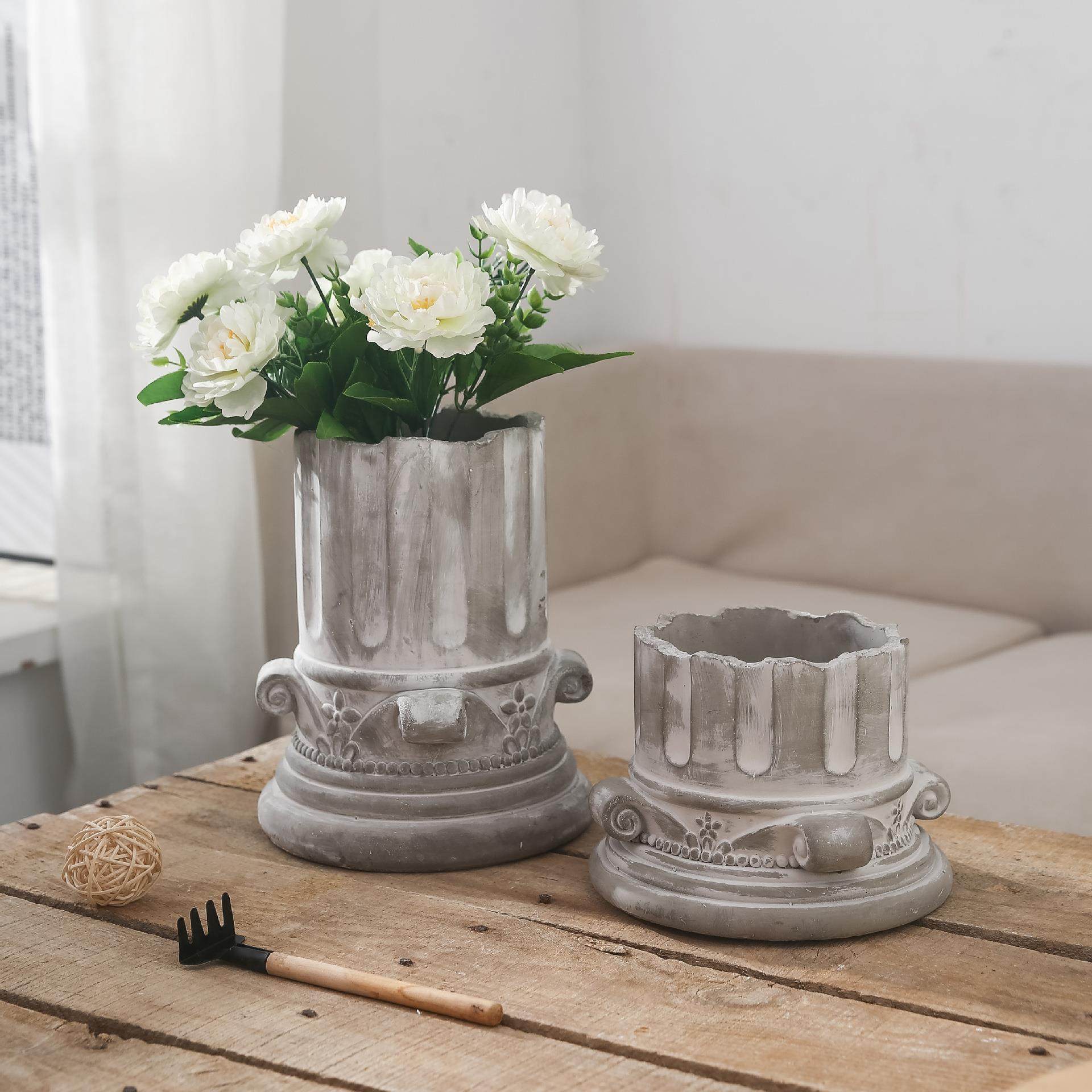 复古多肉花盆罗马柱花器客厅阳台多肉盆栽园艺装饰摆件水泥花盆,家居饰品,花盆,淘宝优惠券,粉丝福利购,淘宝优惠卷