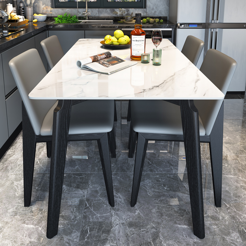 意式岩板c餐桌白蜡木实木餐桌椅组合北欧轻奢现代6人小户型吃饭桌