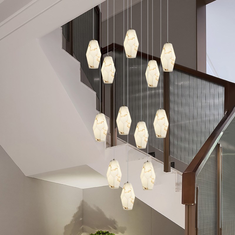 客厅大吊灯轻奢云石高档大气别墅复式楼酒店中空R挑高层旋转楼梯