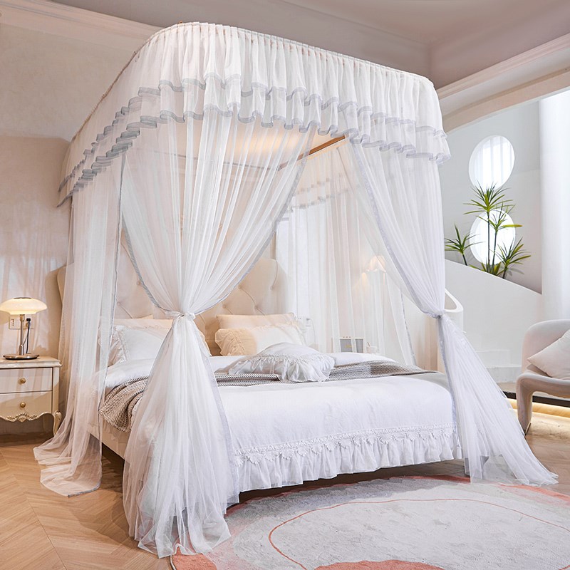 夏季公主风2024新款pU型双层花边落地蚊帐夏天三开门加密1.8防蚊