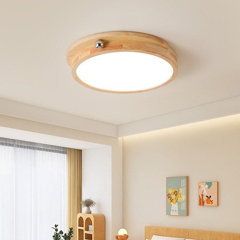 原木超薄实木质卧室吸顶灯客厅灯圆形简约北N欧风格阳台灯日式灯