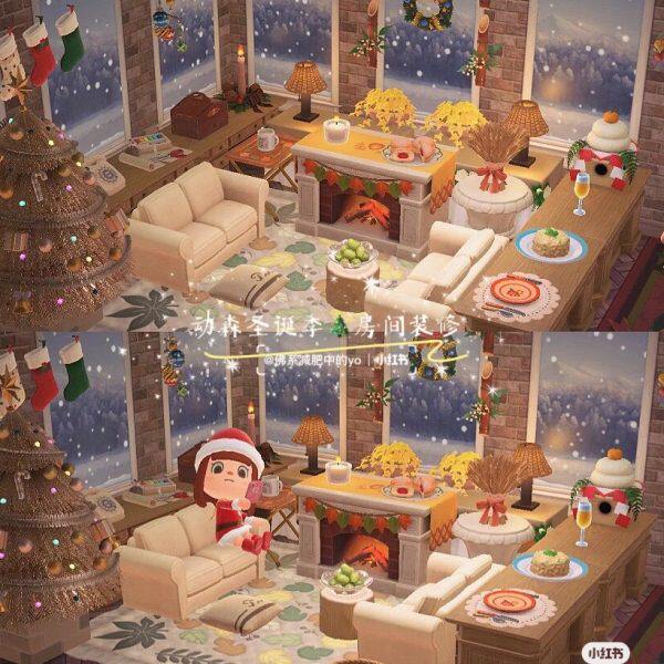 239动森客厅装修室内家具全套欧式圣诞季室内客厅装修动物森友会