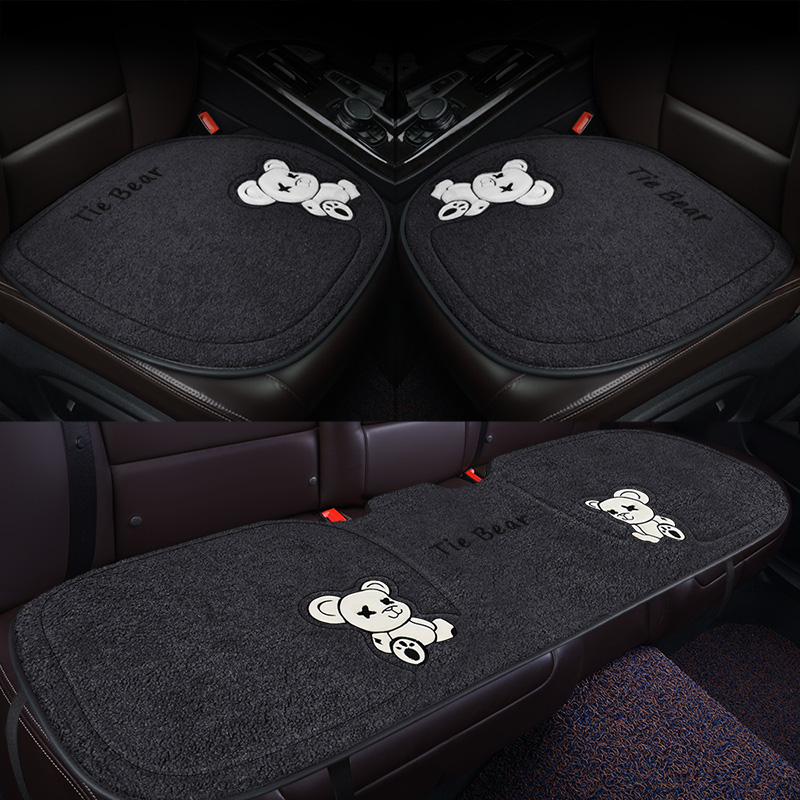 汽车坐垫卡通单h片冬季短毛绒可爱加厚保暖三件套后排冬天座垫座