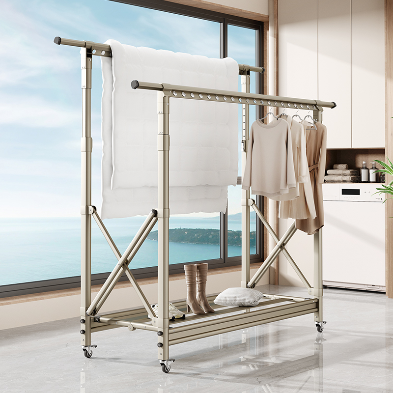 晾衣架折叠落地阳台可移s动伸缩晒被子神器家用晾衣杆室外晒衣架