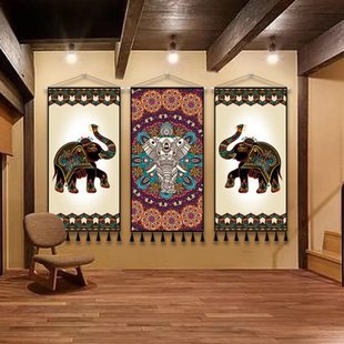 东南亚风印度泰式禅意大象软装布艺挂画餐厅招财壁画卧室装饰挂毯
