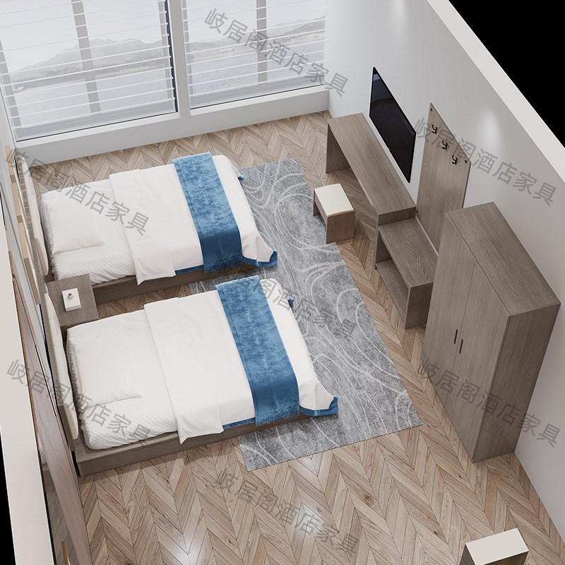 宾馆床快捷酒店家具标间组合电视桌全套民宿公寓T单双人板式专用