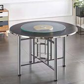 加厚家用酒店桌子钢边大圆桌圆桌面折叠桌架玻璃转盘餐桌食堂饭桌