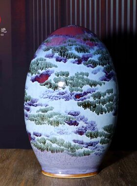 家居装饰客厅钧窑陶瓷来福石头摆件送长辈生日贺寿礼盒钧瓷寿山石